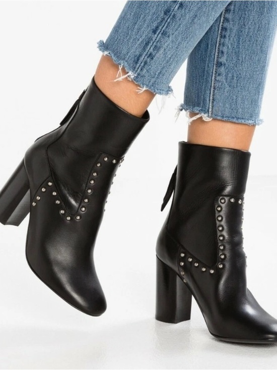 All Saints Shoes - AllSaints Ivy Leather Studded Ankle Boots Black Block Heel Size 38